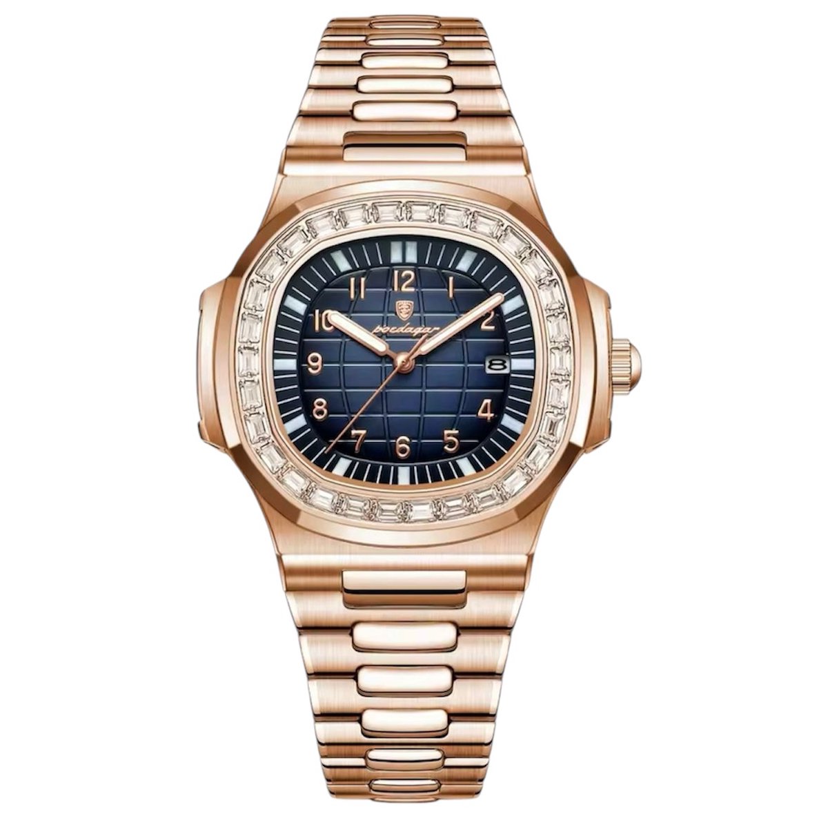 Mpariz Luxe Herenhorloge - Mannen - Zilveren Polsband Met Diamonds - Rosé en Zwart- Luxe Doos -