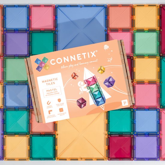 CONNETIX - Magnetisch Tegels - Pastel Vierkante Verpakking - 40 Stuks - Magnetisch Speelgoed