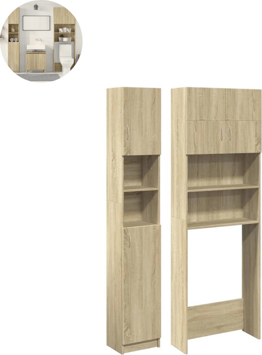 Wasmachine ombouw - Kast - Opbouwmeubel - Verhoger - Wasmachine meubel - Opbergkast - Hout - Sonoma Eiken