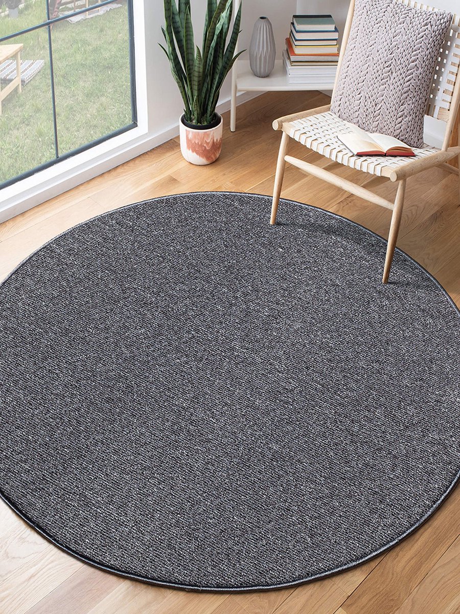 the carpet Natal Modern enkelkleurig vloerkleed woonkamer, geschikt voor de keuken, getuft, robuuste korte pool met vilten rug, zacht & vuilafstotend, Antraciet, 133 cm