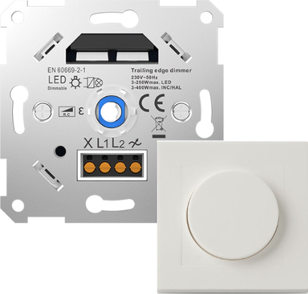 Ledvion - LED Duo Dimmer 3-100 Watt, Incl. White Cover, Universal, LED Ledvion - LED Duo Dimmer 3-100 Watt, Incl. White Cover, Universal, LED