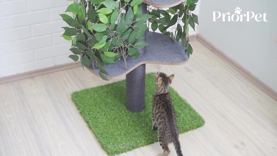 Arbre à chat à feuilles interchangeables - Griffoir breveté pour que les chats puissent grimper, se cacher et dormir - Poteaux griffoirs multi-niveaux - 120 cm Vert