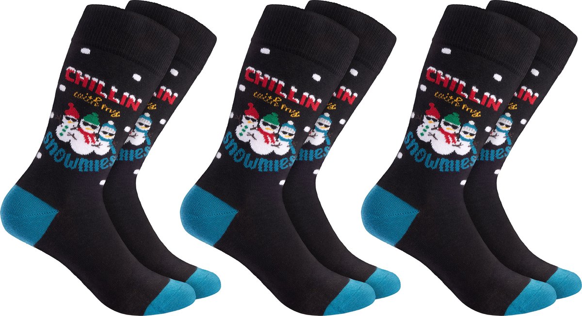 BRUBAKER 3 Paar Kerstsokken voor Heren en Dames - Chillin with my Snowmies - Katoenen Kerstsokken - Maat 35-40
