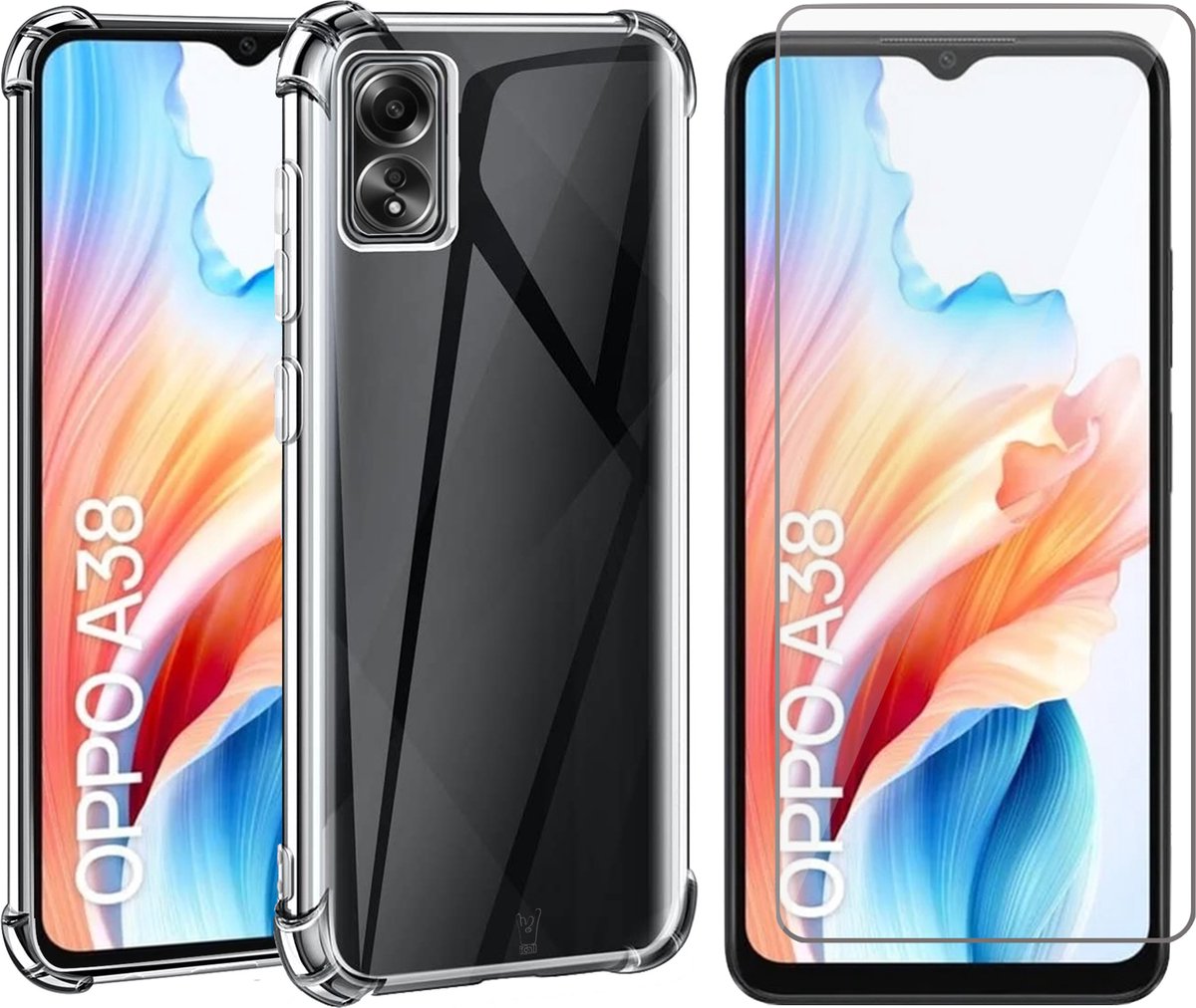 Hoesje geschikt voor Oppo A38 4G / A18 4G - Screenprotector Glas - Shockproof Transparant
