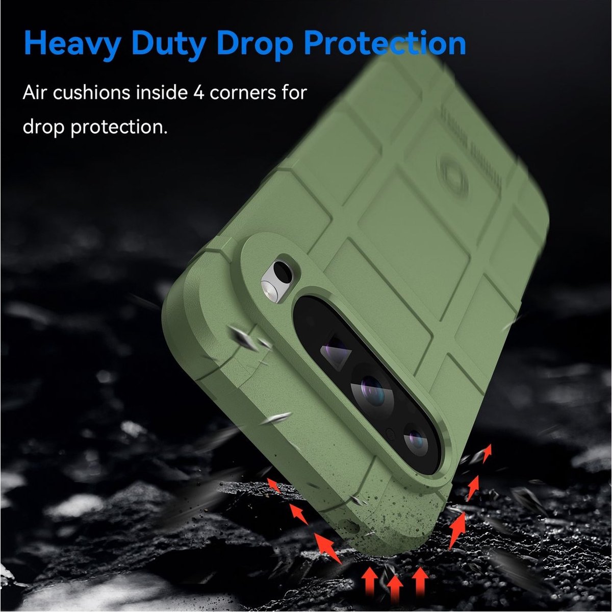 Mobigear Hoesje geschikt voor Google Pixel 9 Pro Telefoonhoesje Flexibel TPU | Mobigear Rugged Shield Backcover Shockproof | Schokbestendig Pixel 9 Pro Telefoonhoesje | Anti Shock Proof - Groen