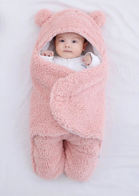 Foto: Fiepp fleece wikkeldeken roze teddy wikkeldeken inbakerdoek teddy wikkeldoek winter zacht fleece winterpak baby voetenzak baby