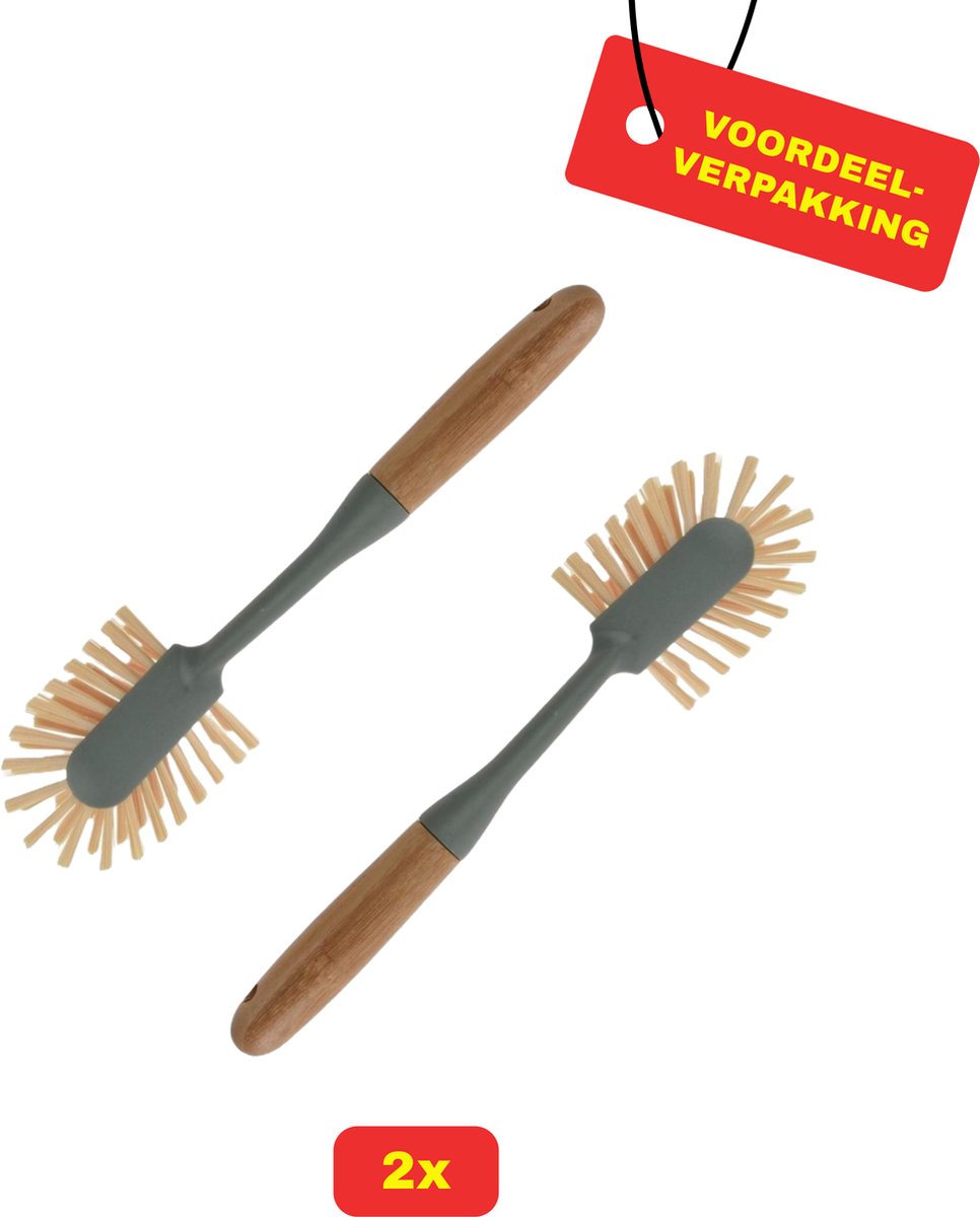 2 x Ultra Clean Afwasborstel Bamboe Groen Grijs Voordeelverpakking!