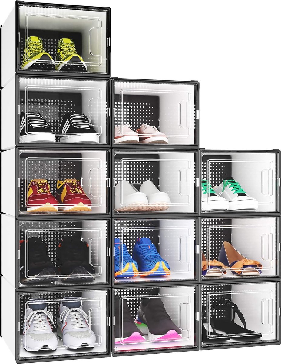 Goodivery ® Stapelen Schoenendozen Set van 12 met Transparante Deur en Ventilatiegaten