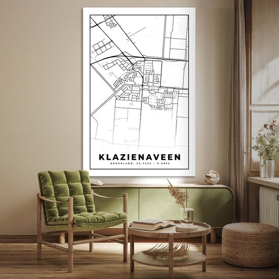 Poster Carte - Klazienaveen - Zwart - Wit - 120x180 cm XXL