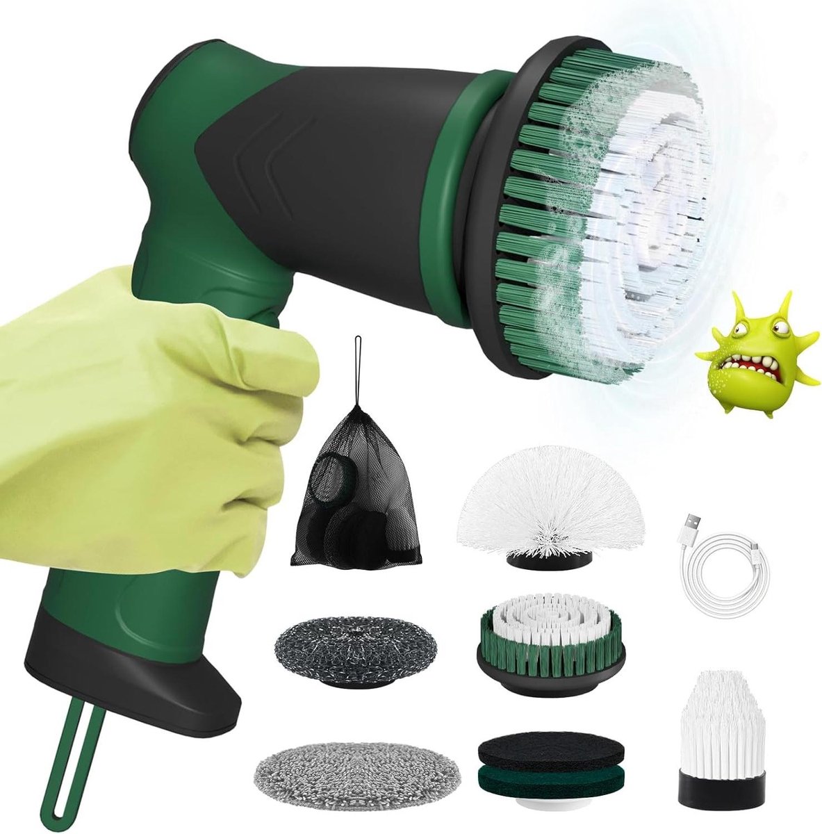 Goedkoopste Elektrische draadloze reinigingsborstel - voegenreiniger met 7 borstelkoppen - keuken grill gootsteen auto spin-scrubber - led-display 2 modi - 2023 nieuwe