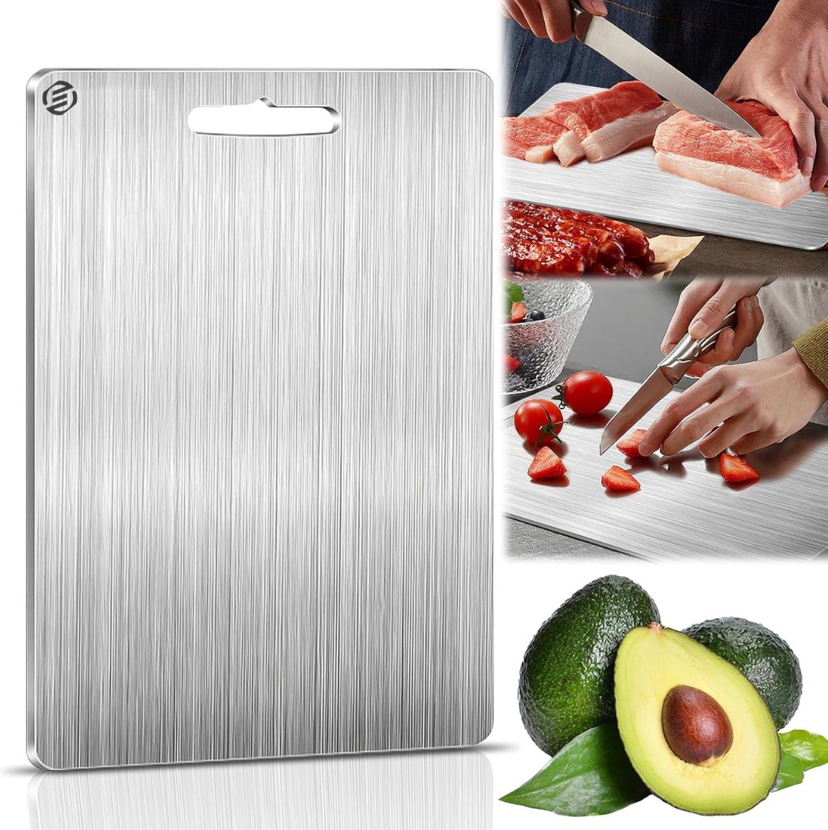 Equivera Titanium Snijplank - Geen Plastic - Geen Geurtjes - Roestvrij - Cutting Board - Anti Bacterieel - Vaatwasserbestendig