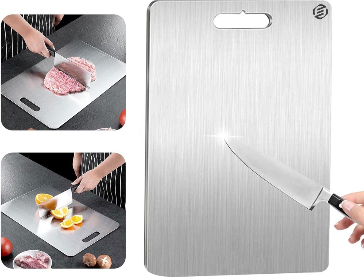 Equivera Titanium Snijplank - Geen Plastic - Geen Geurtjes - Roestvrij - Cutting Board - Anti Bacterieel - Vaatwasserbestendig