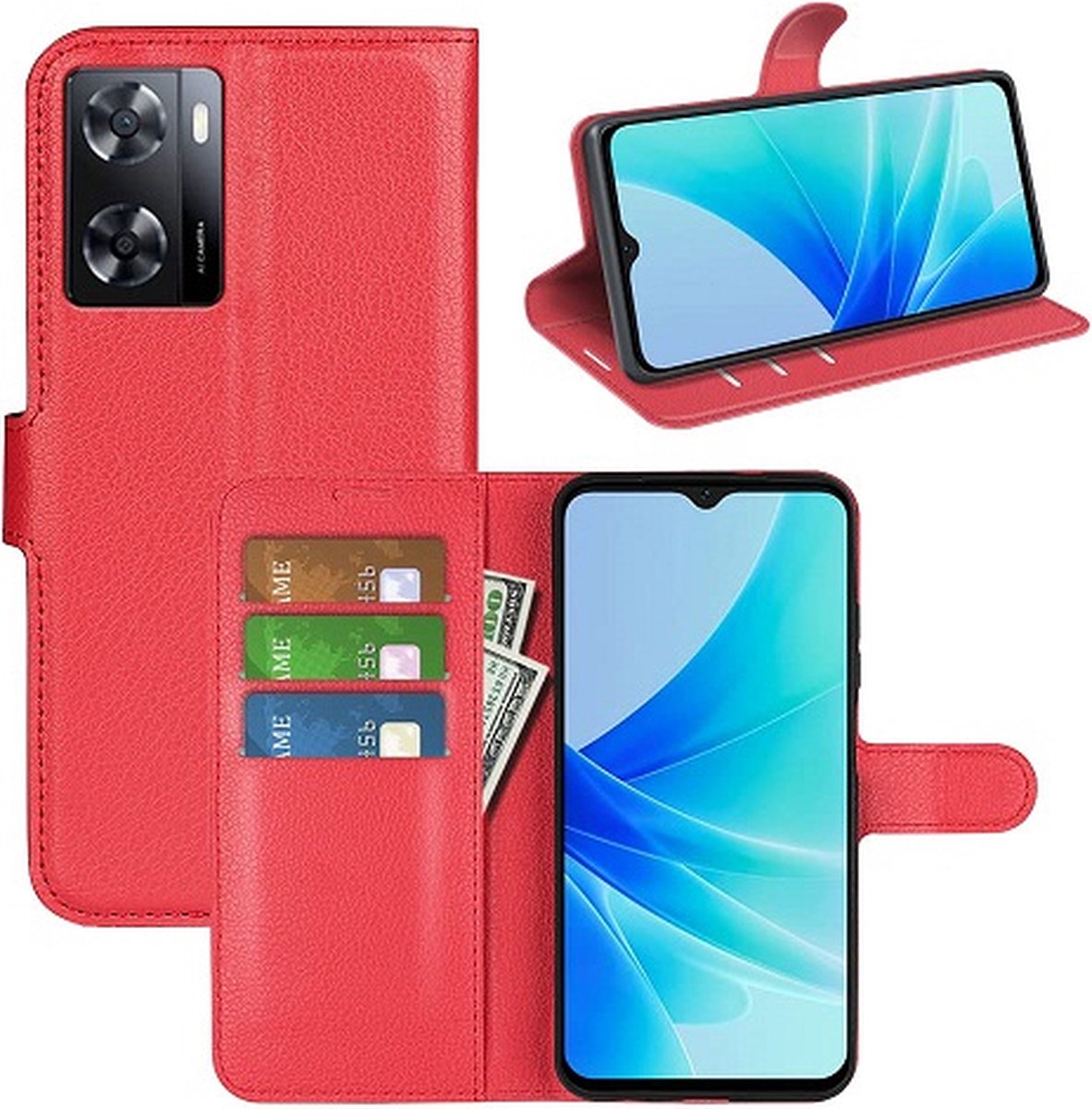 Oppo A57 Hoesje Met Pasjeshouder Bookcase Rood
