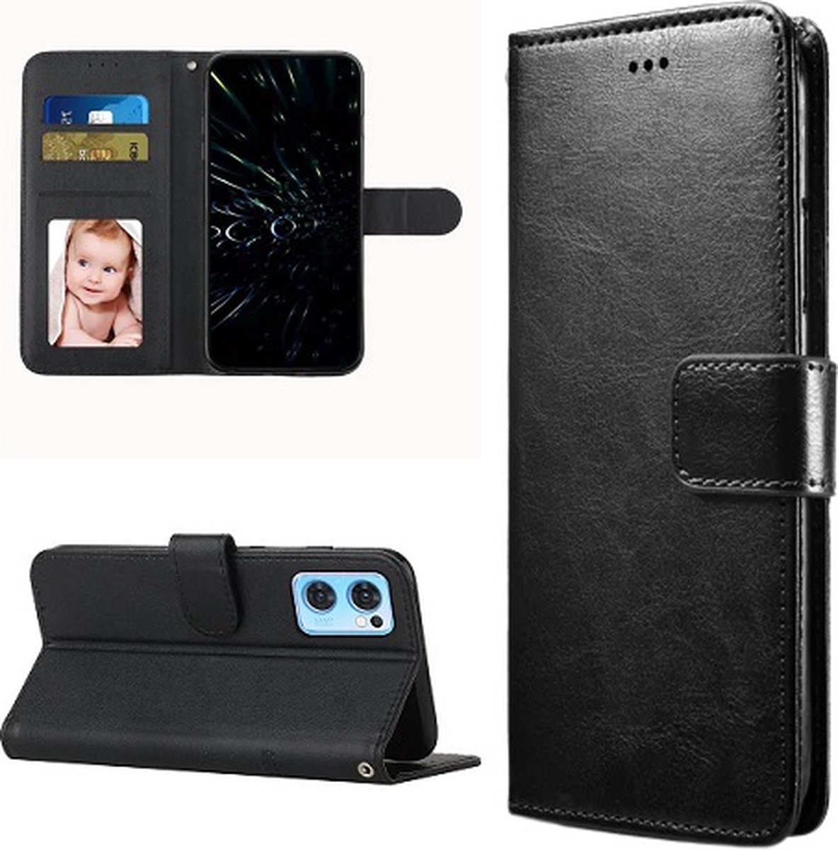 OPPO Find X5 Hoesje Met Pasjeshouder Bookcase Zwart