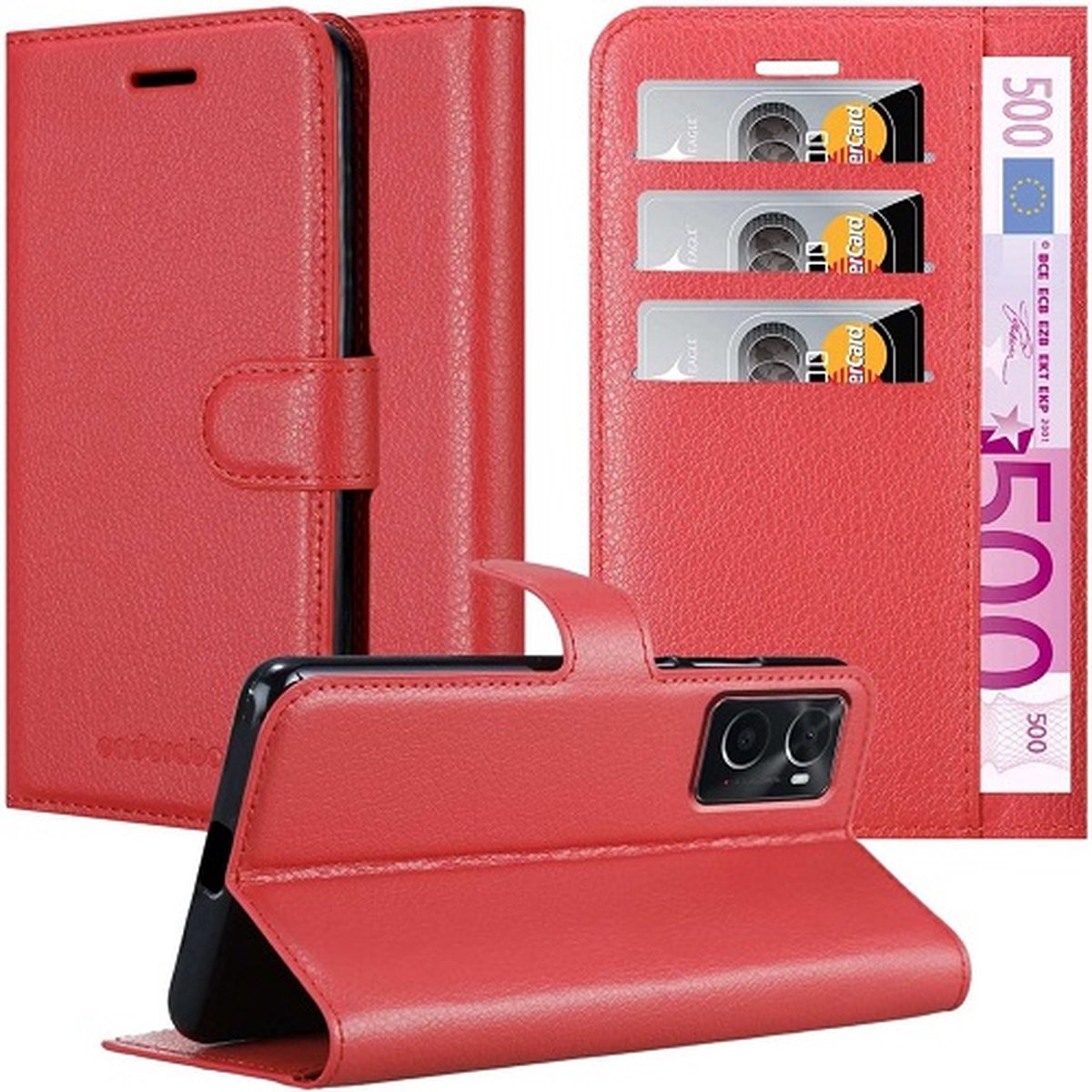 Oppo A96 Hoesje Met Pasjeshouder Bookcase Rood
