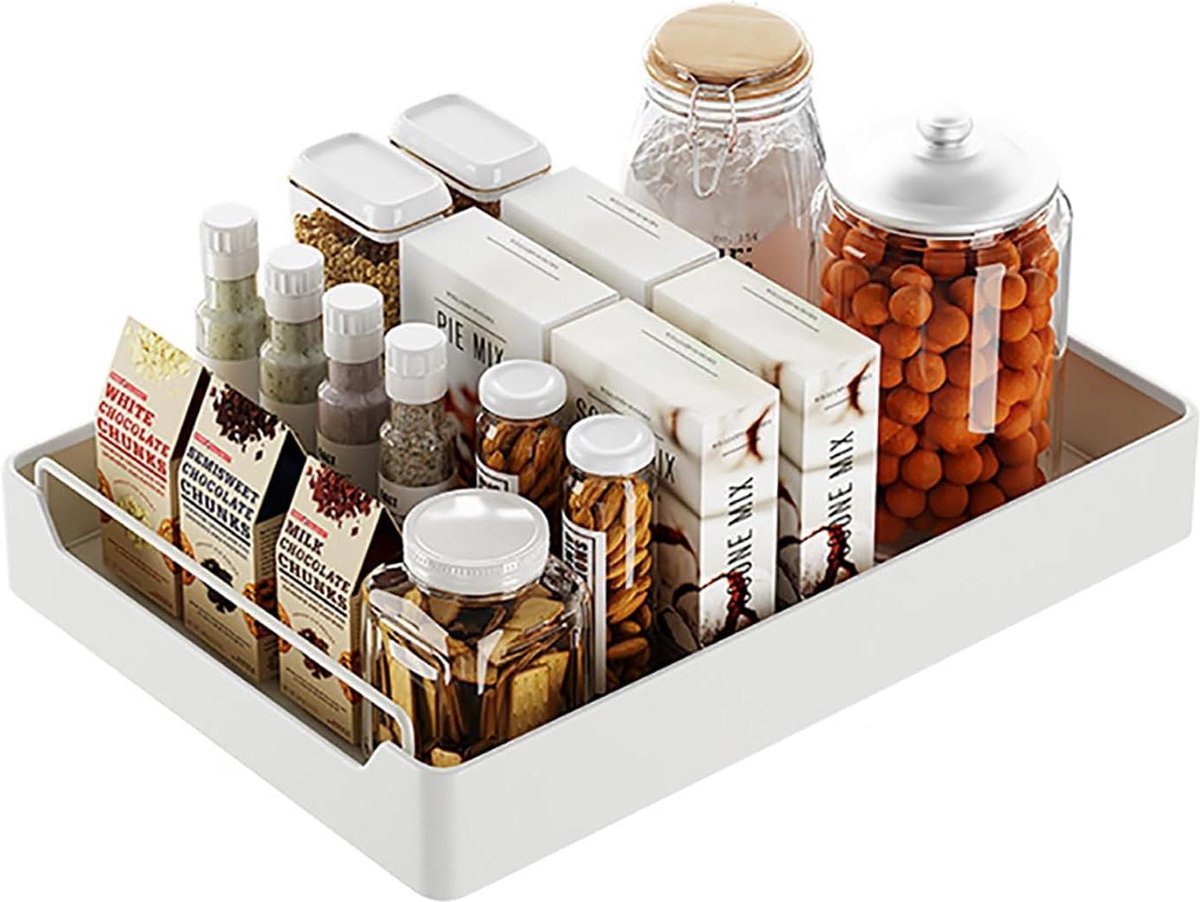 Telescopische lade schuif-out keukenkast organizer met handvat & uittrekbare lade keuken kruidenrek lade-organizer wit