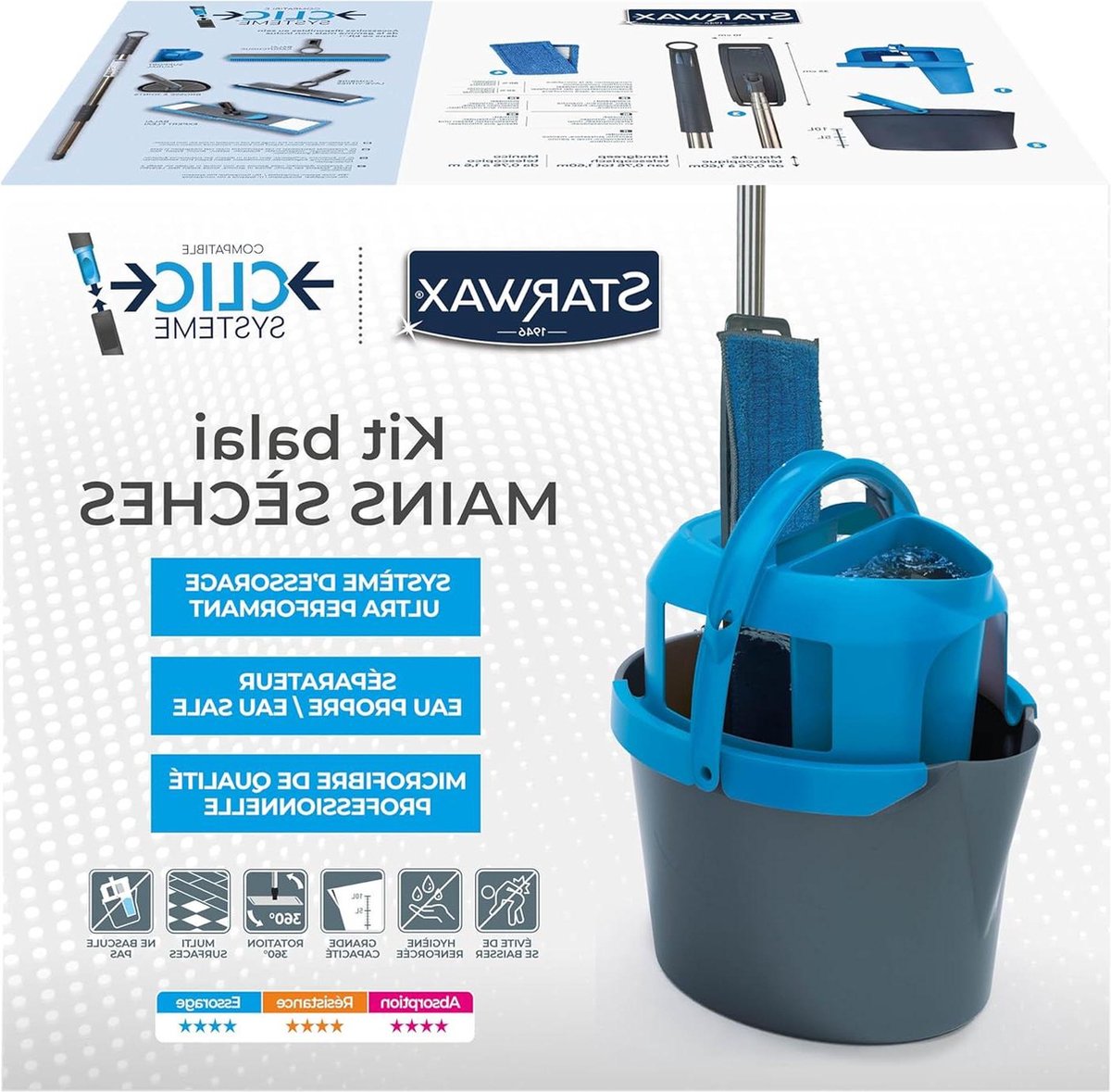 Goedkoopste Vloerwisserset voor Droge handen - Ultra-efficiënt uitwringsysteem - Vers en vuil water scheiding - Microvezel van professionele kwaliteit - 360° rotatie van de wisser