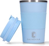 Castagnola Thermosbeker - Koffiebeker To Go - Travel Mug voor Koffie en Thee - Theebeker - 380 ML - RVS - Lichtblauw