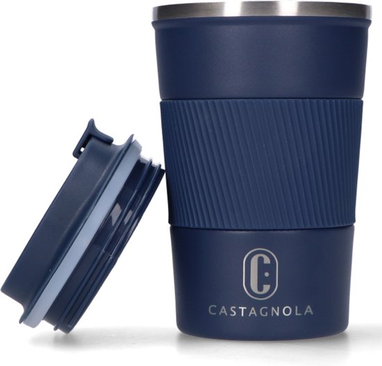 Foto: Castagnola thermosbeker koffiebeker to go travel mug voor koffie en thee theebeker 380 ml rvs blauw