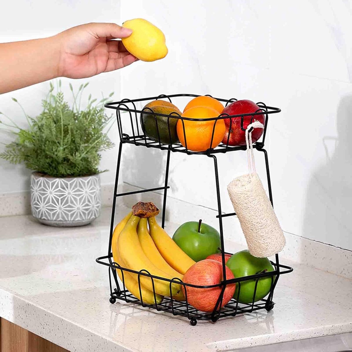 verdiepingen, fruitmand, 2 verdiepingen , zwart