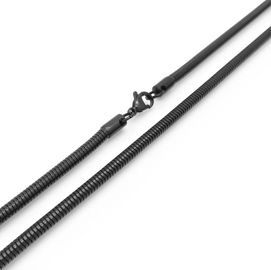 Collier serpent noir homme acier UORO 1,5mm - Longueur 50cm - Collier homme argenté sans pendentif - Mauro Vinci