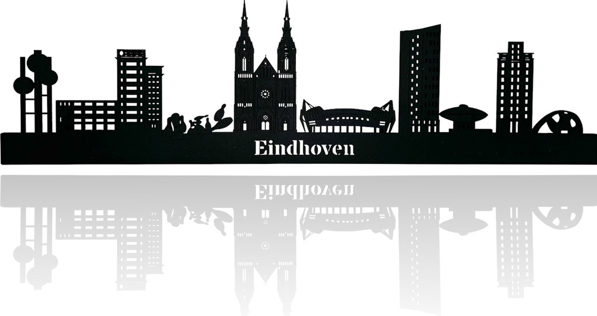 Skyline van Eindhoven - Zwart-mdf - 110cm - Wanddecoratie van hout