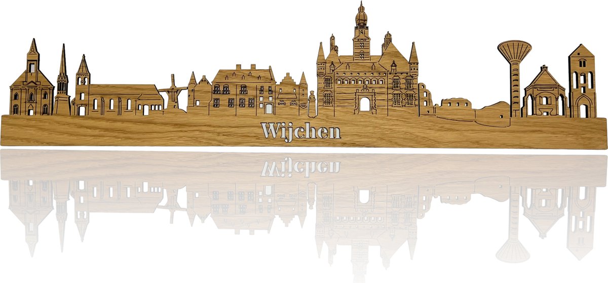 Skyline van Wijchen - Eikenhout - 110cm - Wanddecoratie van hout
