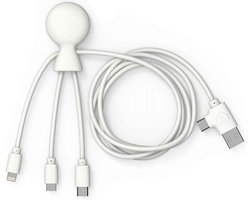 Xoopar - Mr Bio LONG 3-in-1 Laadkabel – USB & USB-C naar Lightning, USB-C en Micro-USB – 1 Meter – Wit