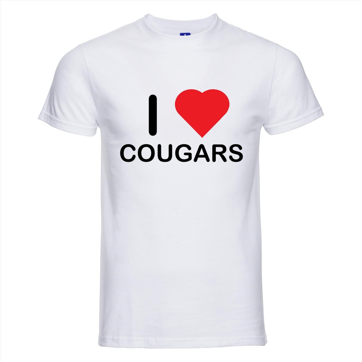 I LOVE COUGARS T-shirt - 100% Katoen - Maat L - Classic Fit - Wit