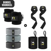 ReyFit Sports Premium Ladies Fitness Accessoires Bundel - Kracht Training - Ankle Straps - Lifting Straps - Wrist Wraps - Weerstandbanden - Resistance Bands - Zwart