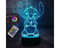 foto van Nachtlamp – Stitch Lamp – 3D LED lamp - Lilo&Stitch - kinderen - 16 kleuren - game - gaming - afstandsbediening – bureaulamp – sfeerlamp – cadeau – sinterklaas – kerst