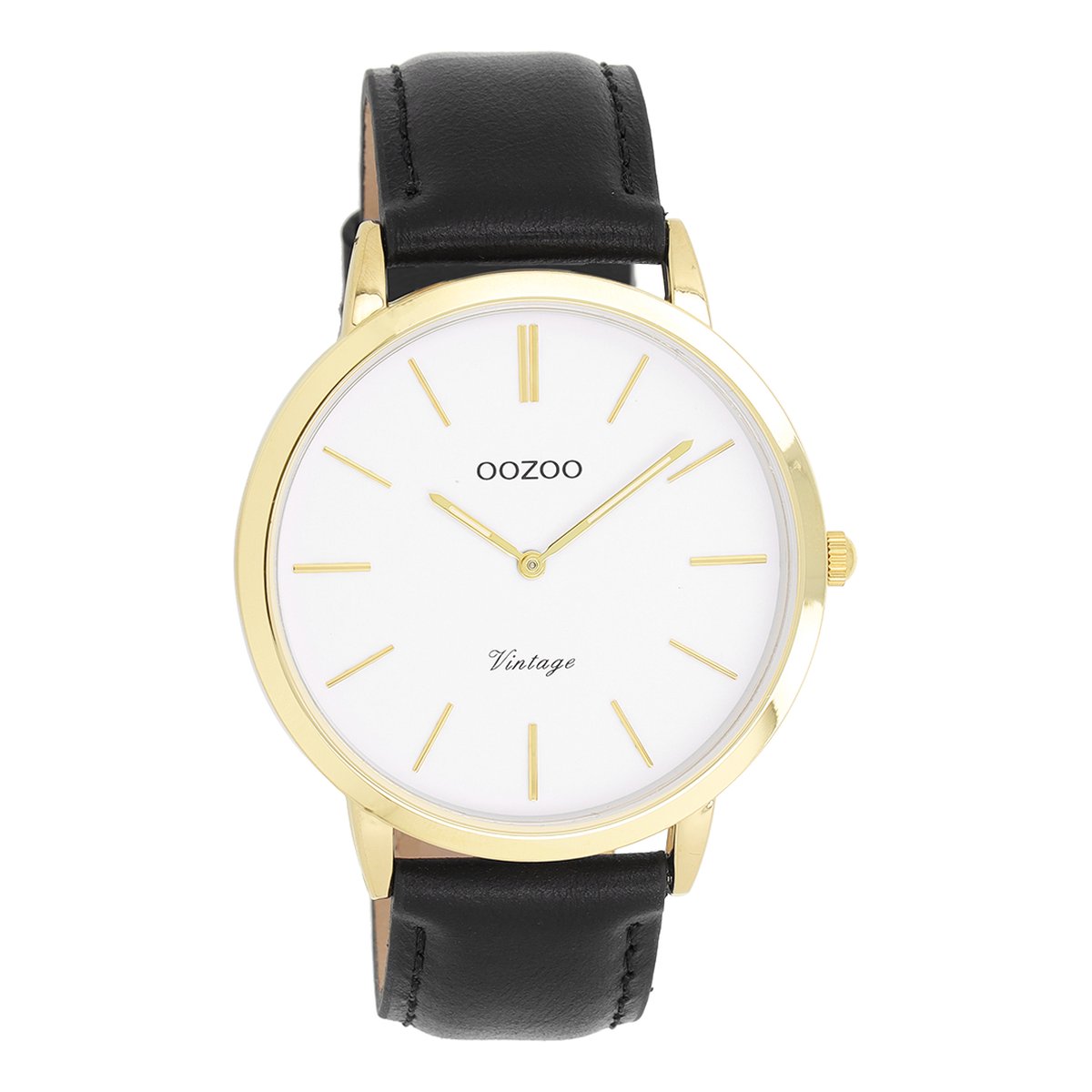 OOZOO Vintage series - Goudkleurige horloge met zwarte leren band - C20386