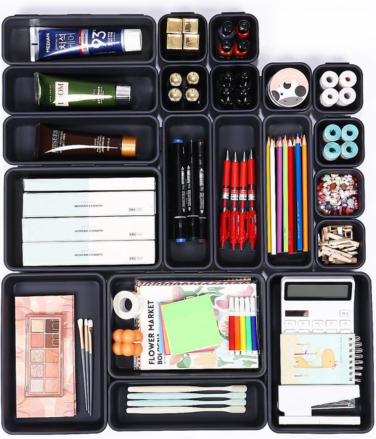 Cbilzxer Lade Organizer Set, 14 stuks lade-opbergsysteem met 3 maten, Polyester vilt, Lade Organizer Kantoor voor Office accessoires, dressing tafel, slaapkamer (Lichtgrijs 14