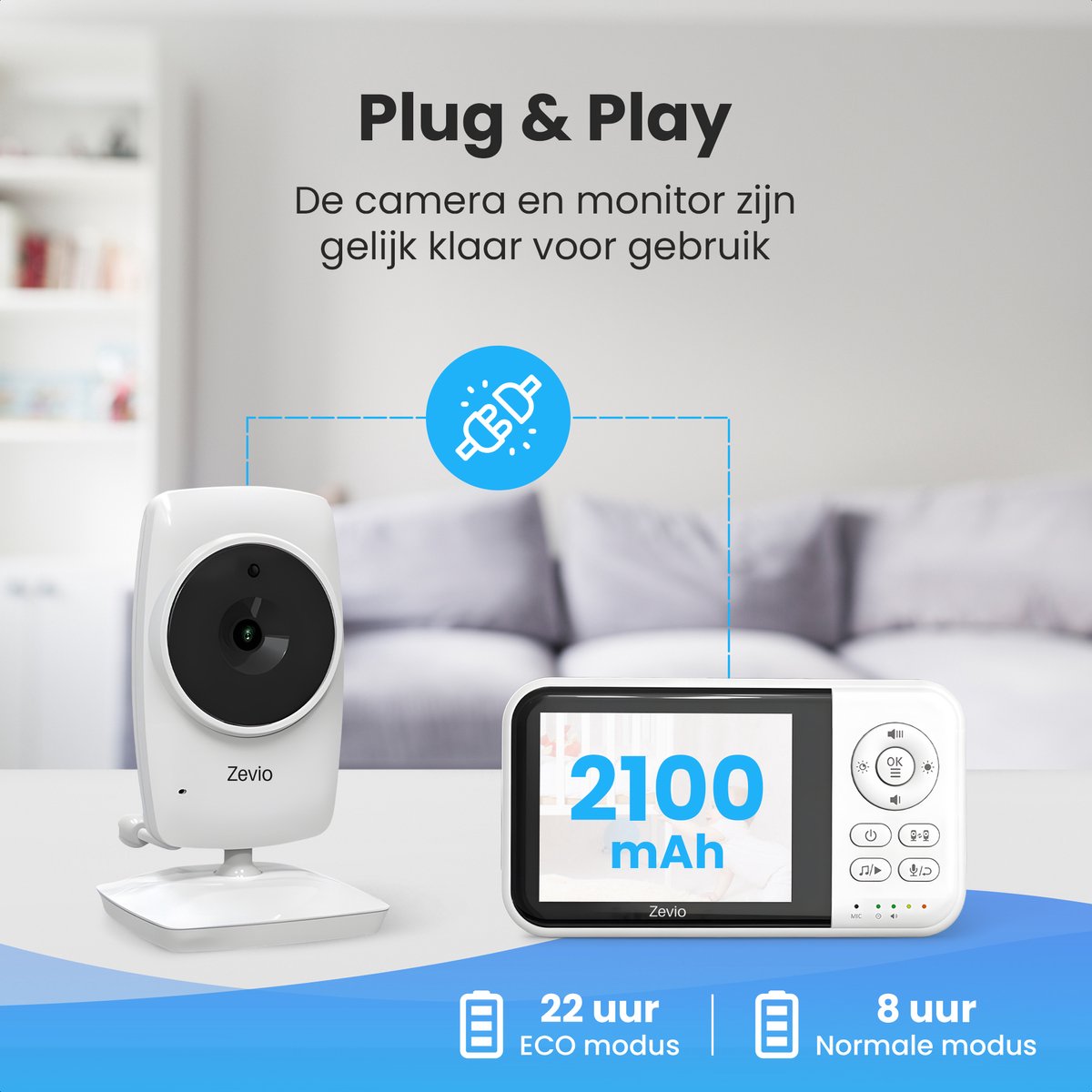 Afbeelding 2 van Zevio Babyfoon Comfort - Babyfoon Met Camera - Baby Monitor - Baby Camera