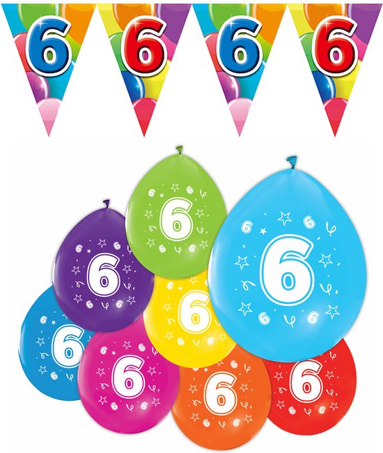 Vlaggenlijn Happy Party 6 jaar | verjaardag slingers | De Goede keus