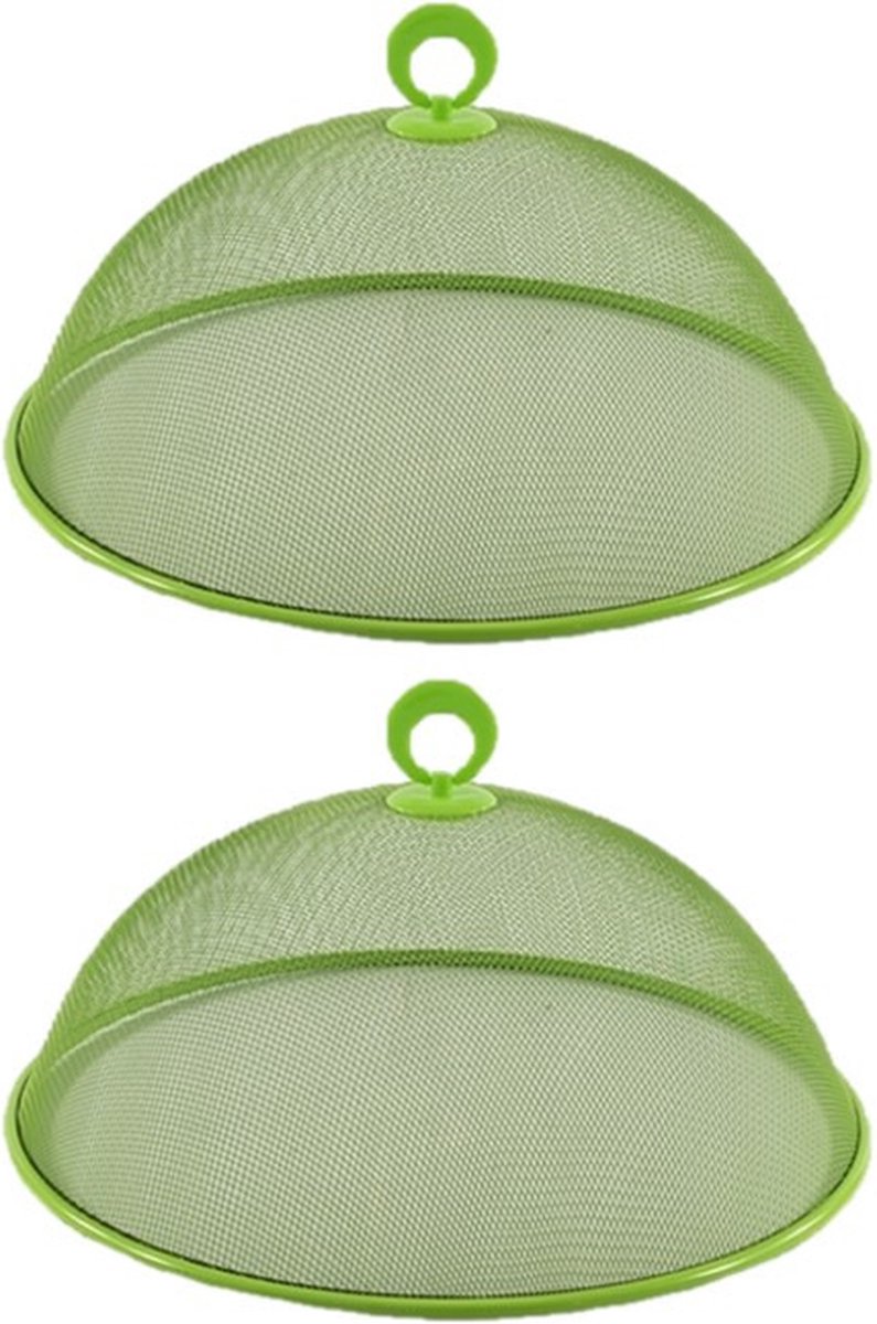 Set van 2x stuks metalen vliegenkappen/voedselkappen groen rond 30 cm - Afdekkappen/vliegenkappen
