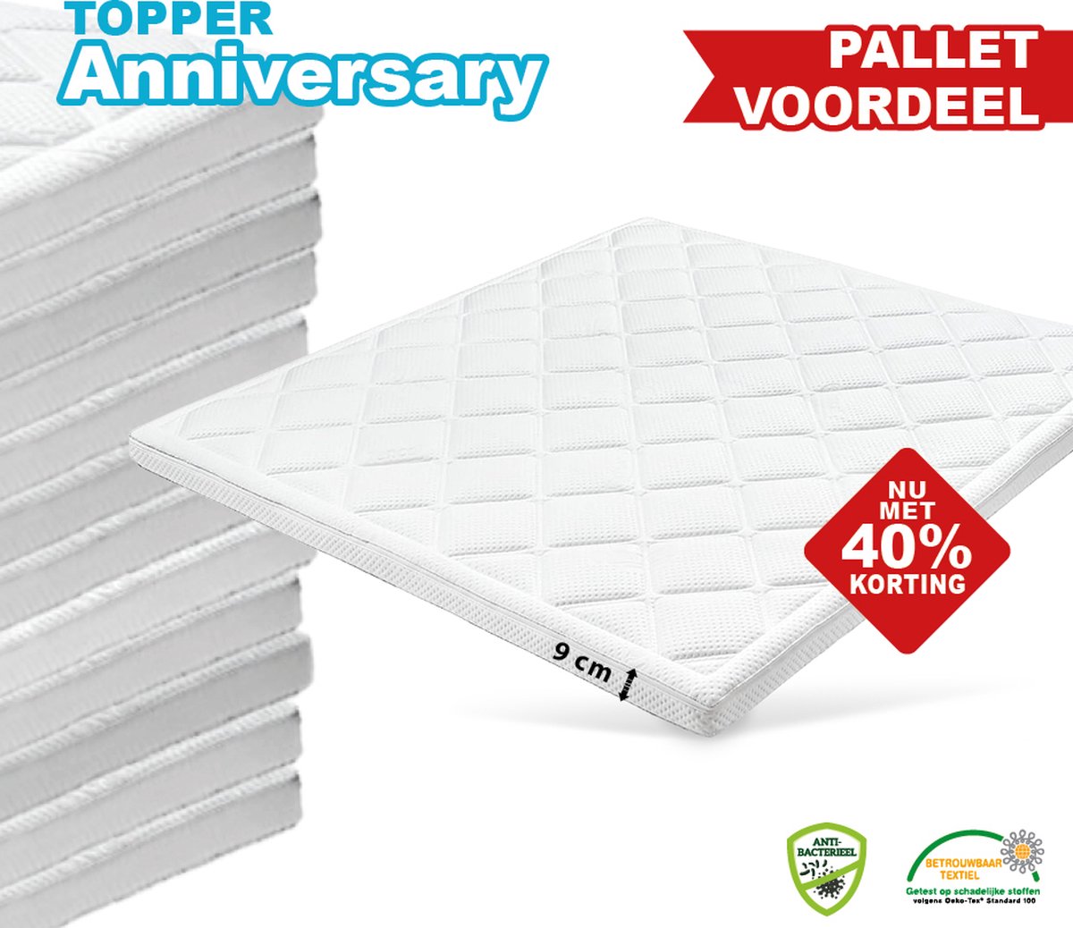 Topdekmatras/Topper Anniversery 180 x 200 Luxe Tencel Tijk 9 cm dik