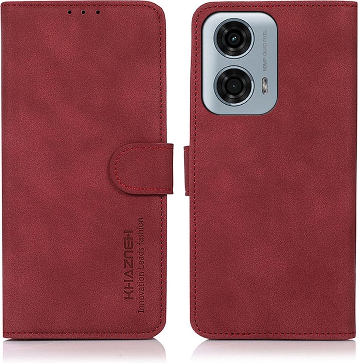 Luxe retro mat rood agenda book case hoesje - rood book hoesje met ruimte voor pasjes - hoesje is geschikt voor de Motorola Moto E14 / Moto G04 / Moto G24 / Moto G24 Power