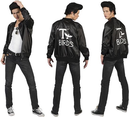 Funny Fashion - Grease Kostuum - Dean Thunderbird Jack Man - Zwart - Maat 52-54 - Carnavalskleding - Verkleedkleding