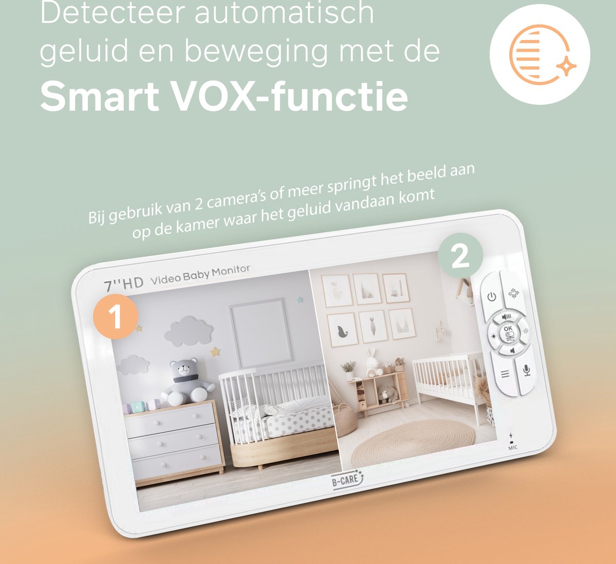 B-Care Sparkle Ultimate - Babyfoon Met 2 Camera´s - 7.0 Inch HD Baby Monitor - Split Screen - Zonder Wifi en App thumbnail 5