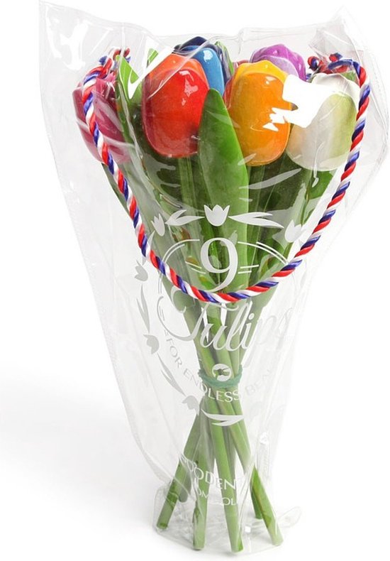 Foto: Houten tulpen decoratie boeket 34 cm gekleurde tulp bloemen boeket hollandse tulpen holland souvenirs