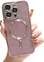 Glitter Sequin Design Hoesje Compatibel met Magsafe Magnetische Case Geschikt voor: iPhone 16 Pro Max - Zachte TPU Case - Roze