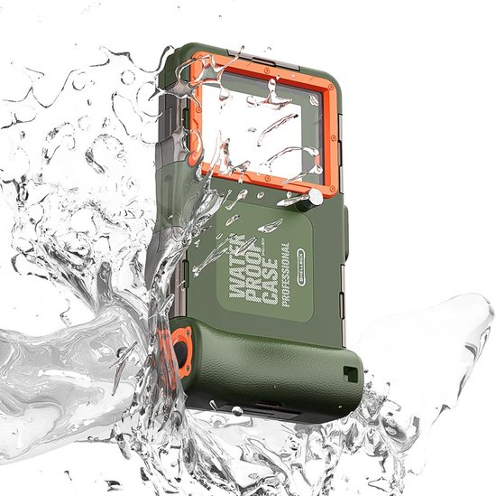 Foto: Waterdichte telefoonhoes universele smartphone duiken cover zwemmen snorkelen onderwater iphone 14 pro max 13 11 samsung s23 ultra s22 s9 huawei google oneplus xiaomi motorola legergroen oranje