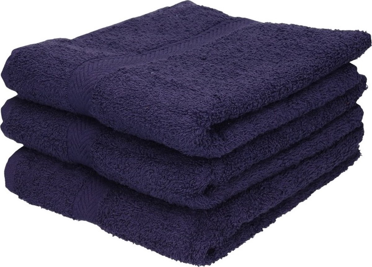 Towelcity Luxe badhanddoek - 3x - navy blauw - 50 x 90 cm - 550 grams - Badkamer textiel - Katoen