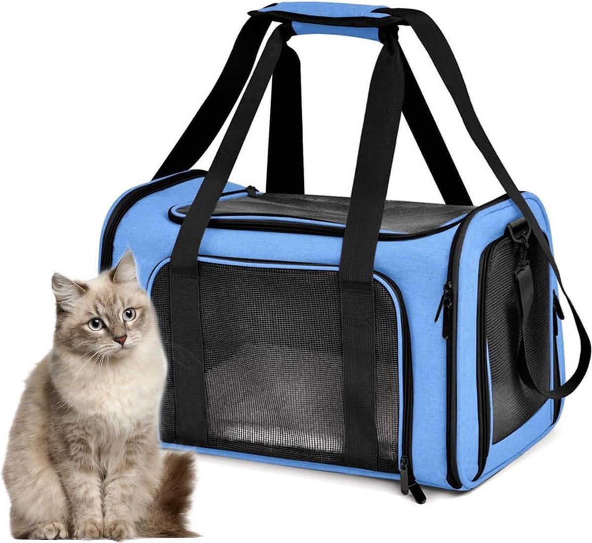 Katten Reismand Ademend Net Rugzak Schouderriem Opvouwbare Tas In Vliegtuig Blauw S