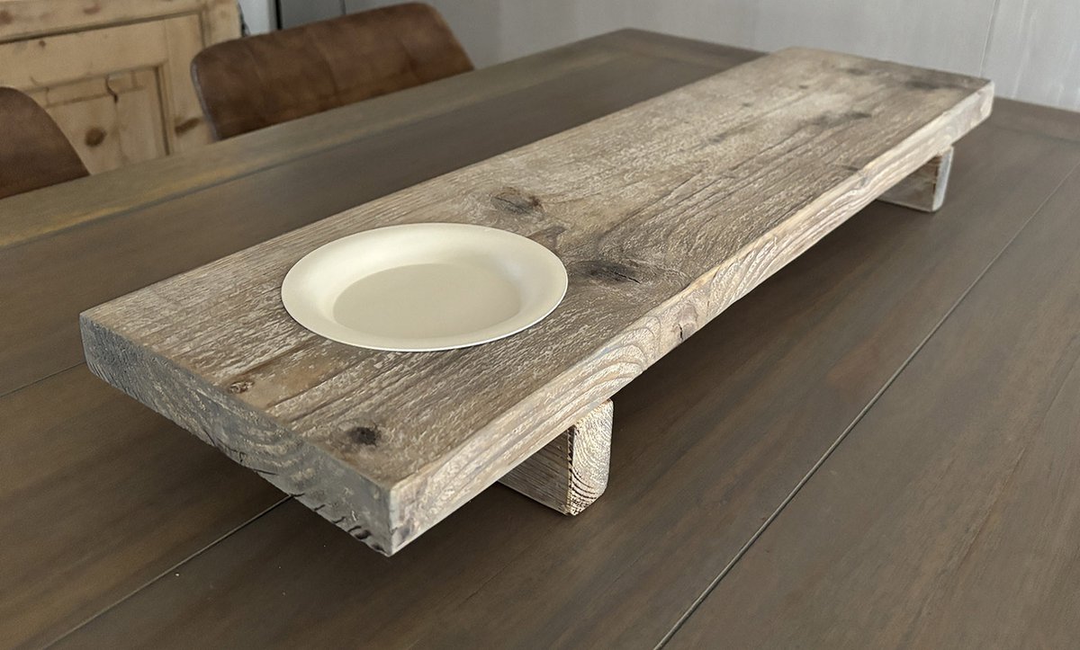 Vensterbank plank - Witte houder - Tafelplank - Gebruikt hout - 70x19,5x8 cm