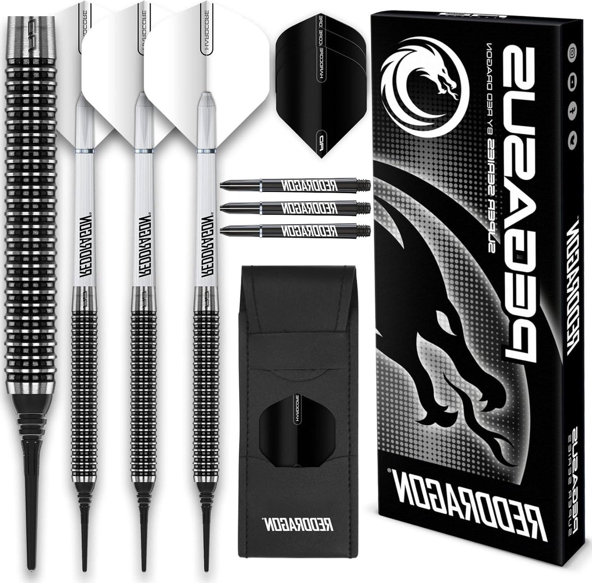 18 of 20 Gram Tungsten Softip Dartpijlen Professioneel met Whit flights en dart shafts - Pegasus