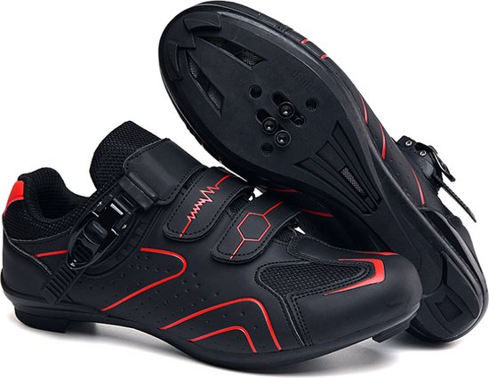 Foto: Rambux fietsschoenen mtb schoenen heren dames zwart rood spd sl spd sm zool race combi wielrenschoenen klikschoenen mountainbike racefiets maat 43