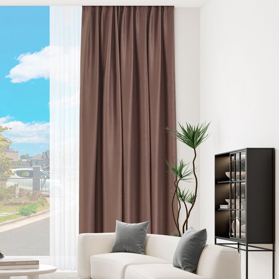 Maroyathome - ELSA basisserie - gordijn met plooiband - verduisterend - kant-en-klaar - 300 x 250 cm (b x h) - donkertaupe