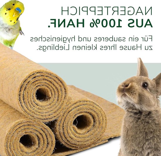 Tamay Knaagmatten, van 100% hennep, 100 x 50 cm, premium knaagdiermat, natuurlijke hennepmat, stofvrije bodembedekker voor de kooi, voor konijnen, cavia's en andere kleine knaagdieren (3 stuks